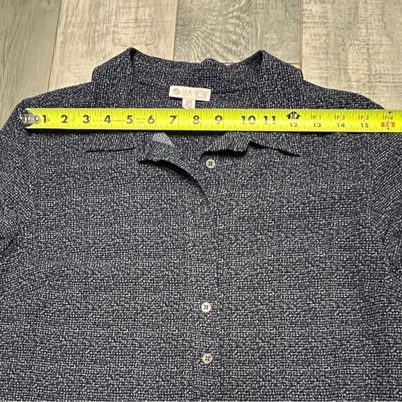Lila Rose Blue Black Print Stretch 1/4 Button Popover Shirt Dress Academia 8 M - Picture 10 of 12